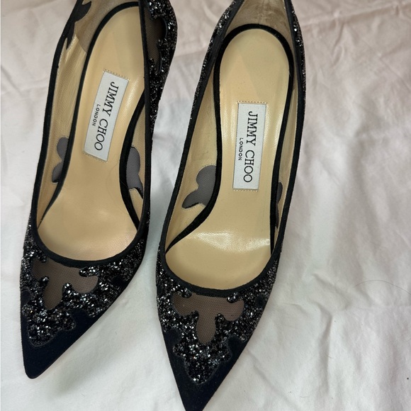 Jimmy Choo Black Glitter Heels - Picture 3 of 7